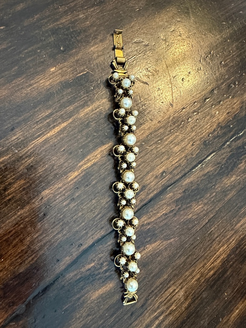 Vintage Florenza Signed Gold Pearl Cluster Bracelet - Women Jewelry
